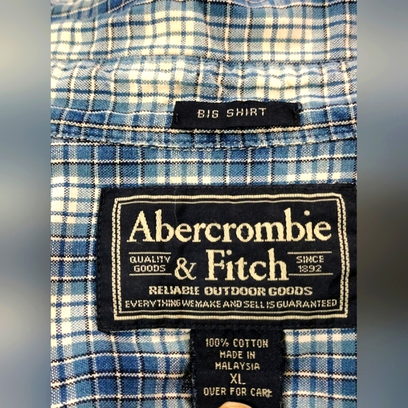Abercrombie & Fitch Navy and White Checkered Shirt, 100% Cotton Size XL - Picture 3 of 8